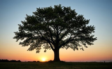 professional photograph of single tree in sunset
