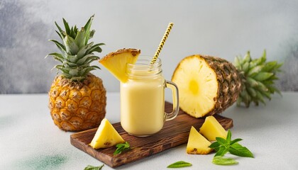 pineapple smoothie a healthy fresh fruit drink in a glass on the table