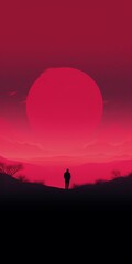 Fototapeta premium Person Silhouetted Against Red Sun