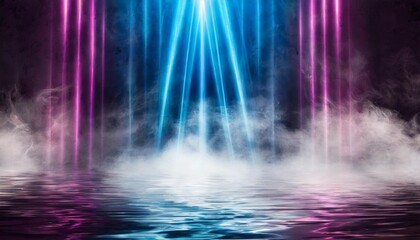 neon abstract scene background with smoke concrete reflection