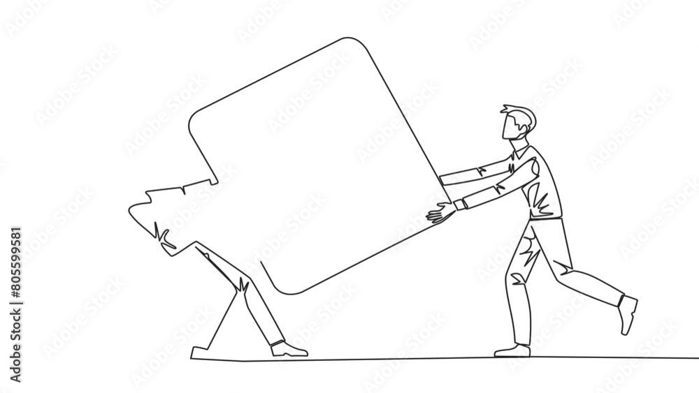 Poster Self drawing animation of continuous line drawing two businessman fighting over safe deposit box. Fight for safe place to store important data. Businessman conflict. Competition. Full length animated