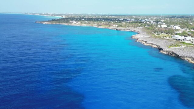 Aerial view of the Bodden Town, Savannah, Prospect in Grand Cayman, Cayman Islands Caribbean island British oversea territory surrounded by pristine sea blue turquoise 