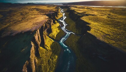 abstract aerial view of a river in iceland