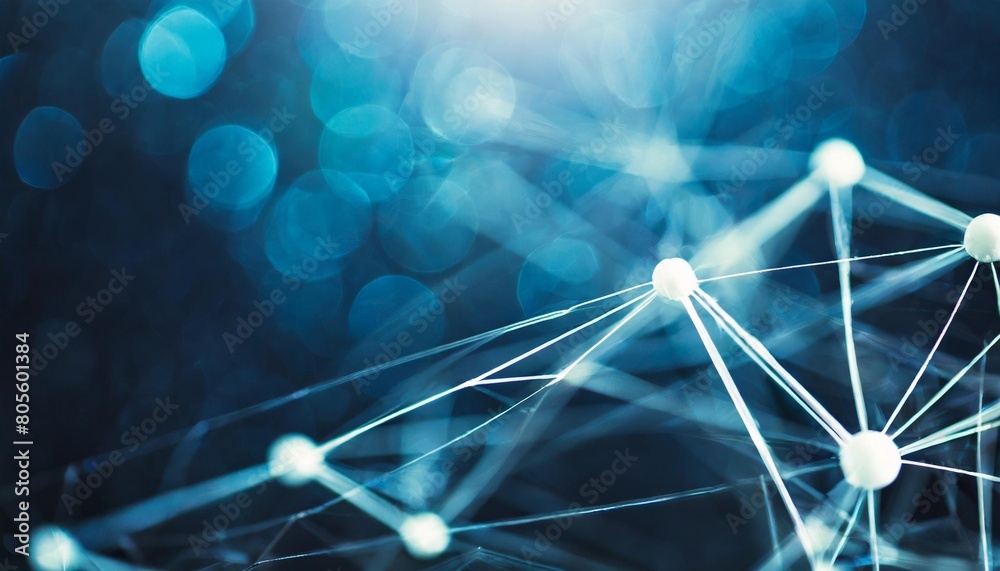 Wall mural network of interconnected lines and nodes on a blue bokeh background symbolizing connectivity - Wall murals