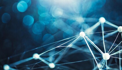 network of interconnected lines and nodes on a blue bokeh background symbolizing connectivity