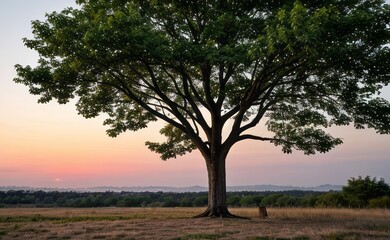 professional photograph of single tree in sunset
