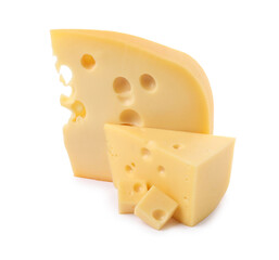 Cut fresh delicious cheese isolated on white