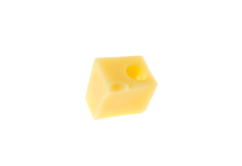 Cube of delicious cheese isolated on white