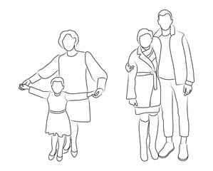 Interaction between parents and children. Flat graphic vector illustrations isolated on white background