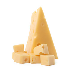 Cut fresh delicious cheese isolated on white