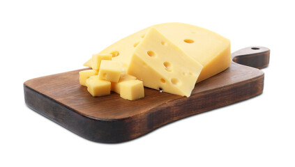 Cut fresh delicious cheese isolated on white