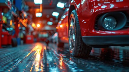 Red Car Parked in Garage