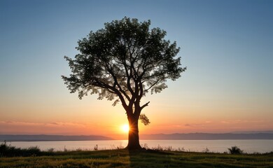 Obraz premium professional photograph of single tree in sunset