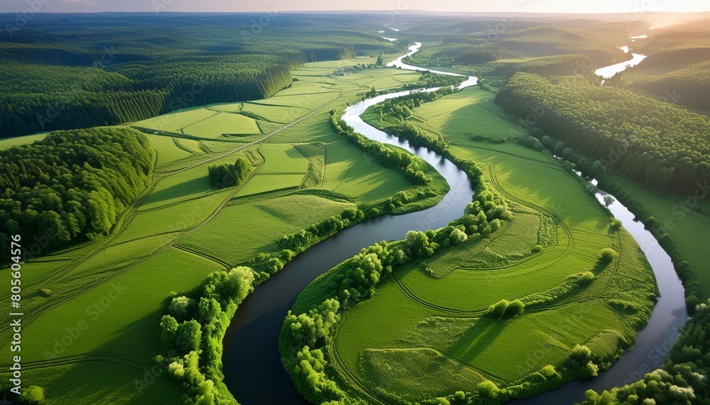 Wall mural Serene meandering river at sunset