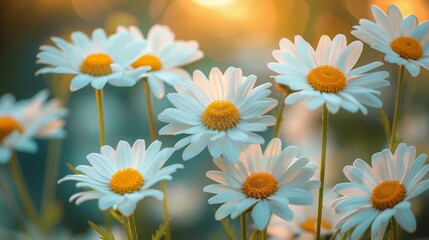 Fototapeta premium Cluster of White Daisies With Yellow Centers