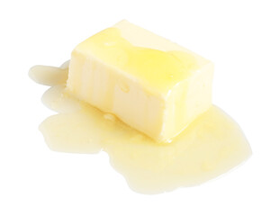 Piece of melting butter on white background