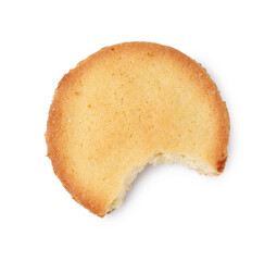 Bitten sweet sugar cookie isolated on white, top view