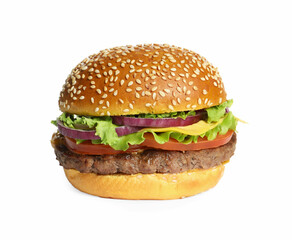 Burger with delicious patty isolated on white