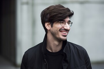 Obraz premium A man with glasses and a black jacket is smiling