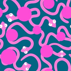 Christmas cartoon animals seamless snake pattern for new 2025 year wrapping paper and fabrics