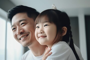 A man and a little girl are smiling at the camera