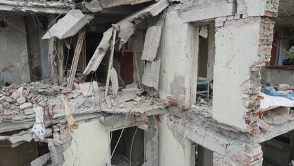 Destroyed building in Chasiv Yar. War in Ukraine