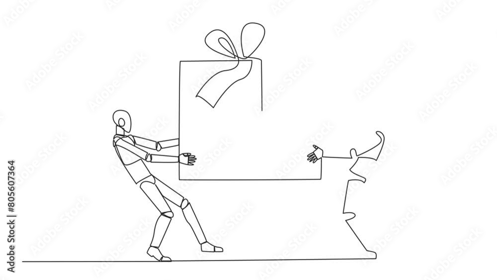 Poster self drawing animation of single continuous line drawing two professional robot fighting over the bi