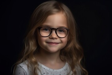 Obraz premium A young girl with long blonde hair and glasses is smiling for the camera