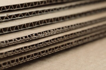 Sheets of brown corrugated cardboard, closeup view