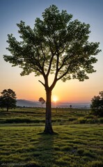 professional photograph of single tree in sunset