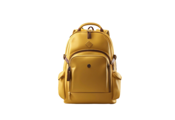 Yellow school backpack isolated on transparent background