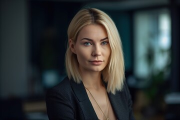 Fototapeta premium A blonde woman is wearing a black jacket and necklace