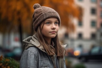 A young girl wearing a brown hat