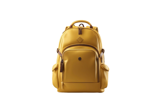 Yellow school backpack isolated on transparent background