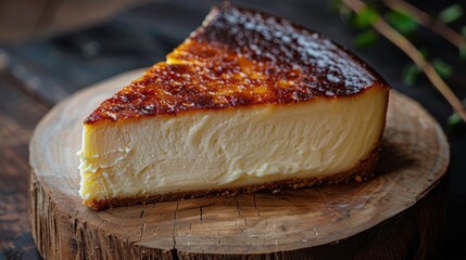 Cheesecake on Wooden Plate