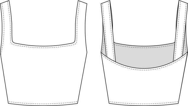 square neck shoulder straps strapped strappy crop cropped basic fit elastic blouse top template technical drawing flat sketch cad mockup fashion woman design style model
