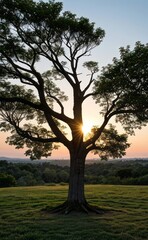 professional photograph of single tree in sunset