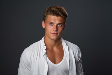 Naklejka premium A young man with a blue shirt