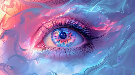 anime eye art, an anime-inspired abstract eye drawing with a mystical touch and soft pastel tones for a unique artistic representation