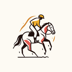 Fototapeta premium Horse and jockey in cartoon, doodle style. Image for t-shirt, web, mobile apps and ui. Isolated 2d vector illustration in logo, icon, sketch style, Eps 10. AI Generative