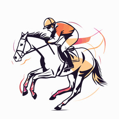 Fototapeta premium Horse and jockey in cartoon, doodle style. Image for t-shirt, web, mobile apps and ui. Isolated 2d vector illustration in logo, icon, sketch style, Eps 10. AI Generative