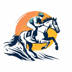 Obraz premium Horse and jockey in cartoon, doodle style. Image for t-shirt, web, mobile apps and ui. Isolated 2d vector illustration in logo, icon, sketch style, Eps 10. AI Generative