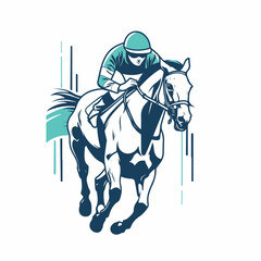 Fototapeta premium Horse and jockey in cartoon, doodle style. Image for t-shirt, web, mobile apps and ui. Isolated 2d vector illustration in logo, icon, sketch style, Eps 10. AI Generative