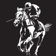 Horse and jockey in cartoon, doodle style. Image for t-shirt, web, mobile apps and ui. Isolated 2d vector illustration in logo, icon, sketch style, Eps 10. AI Generative