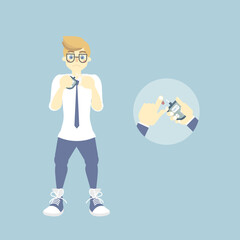 man doing diabetes blood sugar, glucose level testing, healthcare concept, flat character design clip art vector illustration cartoon