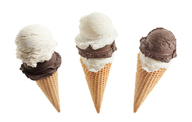chocolate and vanilla ice cream with cone isolated on white