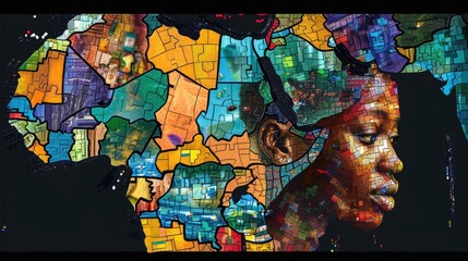 Africa map mosaic, map of africa made from objects of african culture, black history, Generative AI