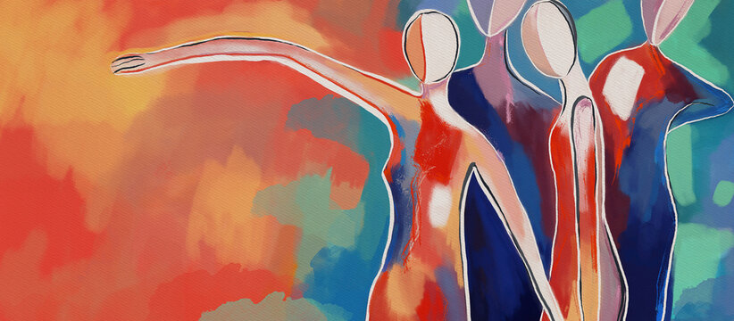Embrance, Human Figures. Painting  Inclusion concept, design element.