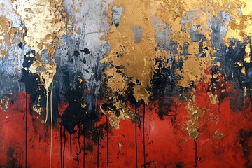 The abstract picture of the gold, red and grey colour that has been painted or splashed on the white blank background wallpaper to form the random shape that cannot be describe yet beautiful. AIGX01.