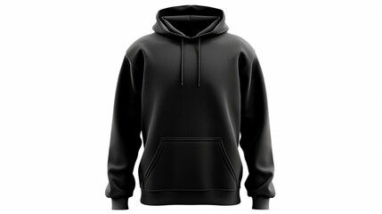 Blank black hoodie mockup, front view, isolated on white